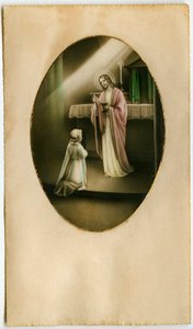 Eucharistie, svaté přijímání, svátost oltářní: dítě před Ježíšem (rytina) od Anonymous Anonymous