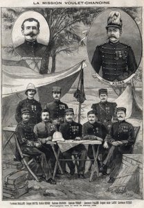 Francouzská expedice Voulet Chanoine (Voulet-Chanoine) za koloniálním dobytím Čadu: portrét poručíka Octave Meyniera (1874-1961) a plukovníka Arsene Klobba (1857-1899) zleva dole: poručík Joalland, seržant Boutel, doktor od Anonymous Anonymous