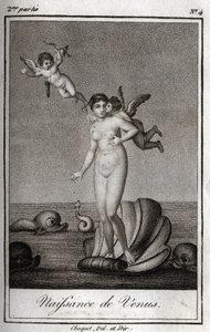 Zrození Venuše (Birth of Venus). Rytina z roku 1819 v „Lettres a Emilie sur la mythologie“ od Charlese Alberta Demoustiera (1760-1801). Soukromá sbírka. od Anonymous Anonymous