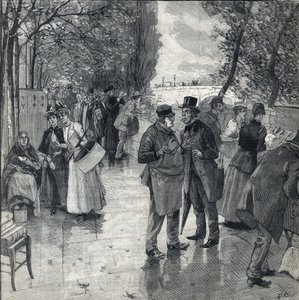 Kniha-kniha procházka na březích nábřeží v Paříži. Rytina v „“Le petit parisien““ dne 30.10.1892. Soukromá sbírka od Anonymous Anonymous