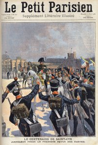 Sté výročí Saint Cyr (Saint-Cyr): Napoleon I. Bonaparte (1769-1821) prochází prvním přehledem studentů vojenské školy. Jeden z novin „Le petit parisien“ dne 12.04.1908. Soukromá sbírka. od Anonymous Anonymous