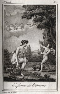 Dětství Lásky. Rytina z roku 1819 v „Lettres a Emilie sur la mythologie“ od Charlese Alberta Demoustiera (1760-1801). Soukromá sbírka. od Anonymous Anonymous