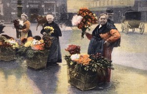 Chryzantémová párty: obchodník s chryzantémami na ulici. Rytina. Jeden z novin „Le petit parisien“ z 20.11.1910. Soukromá sbírka. od Anonymous Anonymous