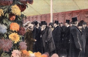 Chryzantémová párty: oficiální výstava chryzantém. Rytina. Jeden z novin „Le petit parisien“ z 20.11.1910. Soukromá sbírka. od Anonymous Anonymous