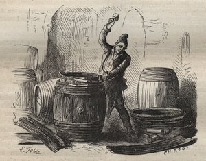 Bednář z Toulon Bagne v 19. století. Rytina do „Historie trestanců od jejich vzniku až po současnost“ (1877) od Pierra Zacconeho (1817-1895) (Colonia Penale - Trestná kolonie). Soukromá sbírka. od Anonymous Anonymous
