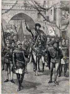 Sbor korporací ve 14. století: Prevot pařížských obchodníků. Rytina. V ""The Little Parisien"", dne 18.6.1899. Soukromá sbírka. od Anonymous Anonymous