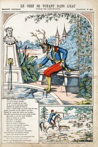 Jelen se vidí ve vodě. Anonymní ilustrace pro Les Fables od Jean de LA FONTAINE (Lafontaine) (1621-1695). Imaging of Pont-a-Mousson, circa 1880. Soukromá sbírka. od Anonymous Anonymous