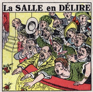 Účinky hudby: diváci divadla vyjadřující svou radost výkřiky, potleskem a rozkvetlými květinami. Anonymní ilustrace z roku 1925. Soukromá sbírka. od Anonymous Anonymous