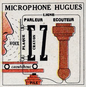 Telefon: mikrofon od Davida Edwarda Hughese (1831-1900). Anonymní ilustrace z roku 1925. Soukromá sbírka. od Anonymous Anonymous