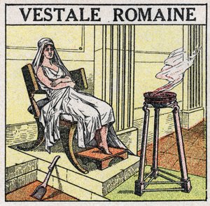 Zdroje světla: vestálka v římské říši k udržování posvátného ohně, který nesmí být nikdy uhasitelný. Anonymní ilustrace z roku 1925. Soukromá sbírka. od Anonymous Anonymous