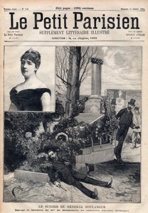 Sebevražda generála Georgese Boulangera (1837-1891) na hřbitově v Ixelles v Belgii před hrobkou madame Bonnemains. Rytina „Le petit Parisien““ z roku 1891. Soukromá sbírka. od Anonymous Anonymous