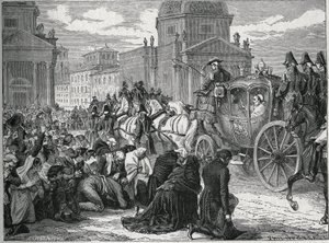 Triumfální vstup papeže Pia VII. (Pio) (1742-1823) v Římě (Roma) dne 24. května 1814. Rytina 19. století. Soukromá sbírka. od Anonymous Anonymous