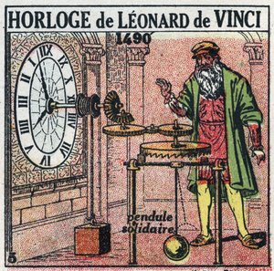 Čas: závaží hodiny vynalezené Leonardem de Vinci (Leonardo da Vinci) (1452-1519) v roce 1490. Nahrazují leták s vertikální váhou. Anonymní ilustrace z roku 1925. Soukromá sbírka. od Anonymous Anonymous