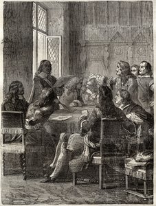 Smlouva Ryswick (Ryswickova smlouva, 30. října 1697) (konec války Augsburské ligy mezi Ludvíkem XIV. a Velkou aliancí). Rytina 19. století. Soukromá sbírka. od Anonymous Anonymous
