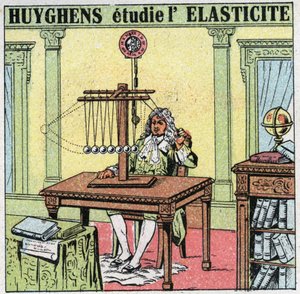 Vibrační pohyby: Christiaan Huygens (1629-1695) studuje elasticitu materiálu pozorováním korálků ze slonoviny. Anonymní ilustrace z roku 1925. Soukromá sbírka. od Anonymous Anonymous