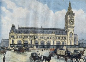 Pohled na Gare de Lyon v Paříži v roce 1902. Rytina „Le Peute Parisien““ od Anonymous Anonymous