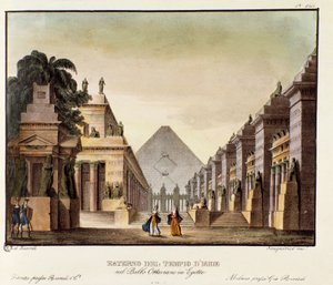 Pohled na chrám Isis Scénografie pro balet „“ Octavianus v Egyptě “ od italského choreografa Giovanniho Galzeraniho (1780-1865) (1828). Litografie ve „“ Sbírce scénických vynálezů z roku 1830 od Alessandra Sanquirica (1777-1849) “. Milánský bez od Anonymous Anonymous