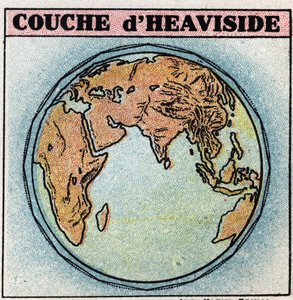 Bezdrátová telegrafie: Heaviside vrstva, vrstva zemské atmosféry obsahující elektrony, má víceméně volný stav. Anonymní ilustrace z roku 1925. Soukromá sbírka. od Anonymous Anonymous
