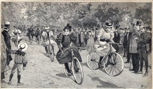 Ženský závod velocipedistek v Bois de Boulogne u Paříže. Rytina v „“Le Petit Parisien““ dne 25.6.1893. od Anonymous Anonymous