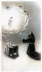 zbožný obraz: zobrazení svatého Antonína Paduánského (Antonio di padova) známého jako Thaumaturge (1195-1231). Karta soukromé sbírky od Anonymous Anonymous