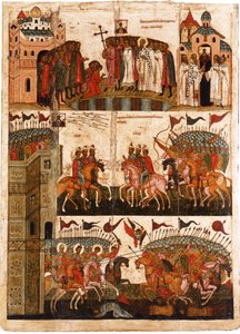 Bitva mezi Novgorodiany a Suzdalany, polovina 15. stol. od Anonymous Russian icon painter
