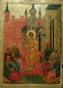 Prepolowenie Kristus mezi lékaři, 15. století od Anonymous Russian icon painter