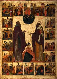 Svatý Cyril od Bílého jezera a svatý Cyril Alexandrijský, druhá polovina 16. stol. od Anonymous Russian icon painter