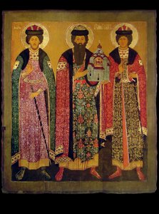 Svatý Vsevolod Mstislavich, kníže z Pskova se svatými Borisem a Glebem, počátek 17. stol. od Anonymous Russian icon painter