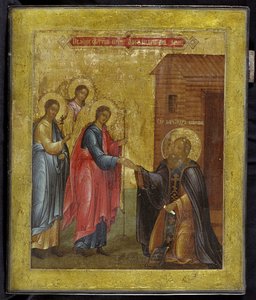 Zjevení Nejsvětější Trojice svatému Alexandru Svirskému, 19. století od Anonymous Russian icon painter