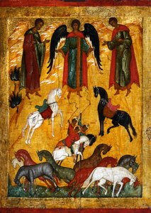 Zázrak Florus a Laurus, počátek 16. století. od Anonymous Russian icon painter