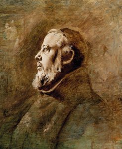 Busta portrét mnicha z profilu (olej na plátně) od Anselm Feuerbach