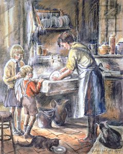 Helping with the Washing Up, 1975 (wc a pastelka)