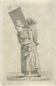 Žena z Lucemburska s košíkem na zádech Lucemburská zelená žena (titul na předmětu) Farmáři a farmářky ze Spojeného království Nizozemska (název série) od Anthonie Willem Hendrik Nolthenius de Man
