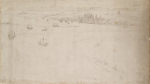 Panorama Londýna při pohledu ze Southwarku: Greenwich, 1554 od Anthonis van den Wyngaerde