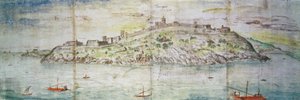 Panoramatický pohled na Tarragonu, Španělsko (pero a inkoust a wc na papíře) od Anthonis van den Wyngaerde