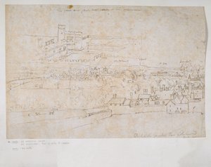 List studií paláců Hampton Court a Richmond a okolní krajiny od Anthonis van den Wyngaerde