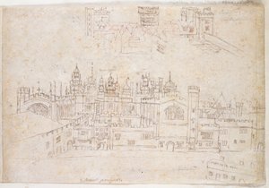 Studie paláce Oatlands a Hampton Court, c.1544 (pero a inkoust na papíře) od Anthonis van den Wyngaerde