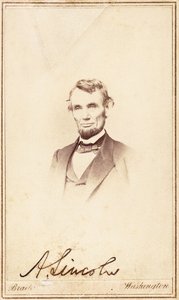 Abraham Lincoln, podepsaný carte-de-visite, 1864 od Anthony Berger