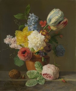 Zátiší s květinami a ořechy. Kolem roku 1830