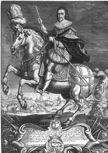 Jezdecký portrét George Villierse (1592-1628) 1. vévoda z Buckinghamu, vyrytý Willem de Passe (1598-1637) 1625 (rytina)
