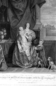 Královna Henrietta Maria (1609-69) manželka Karla I. se dvěma z jejich dětí, rytina Henry Bonnefoy (fl. 1880-89) (rytina) od Anthony van (after) Dyck
