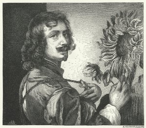 Autoportrét vlámského barokního umělce Anthonyho Van Dycka (rytina) od Anthony van (after) Dyck