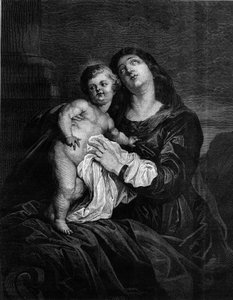 Panna a dítě Ježíš. Rytina podle obrazu Antona (Antoona nebo Anthonyho) van Dycka (1599-1641). Rytina v „“ Le Monde Illustré““ č. 1239 z 25. prosince 1880. od Anthony van (after) Dyck