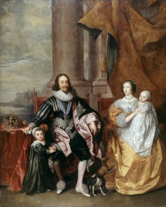 Karel I., královna Henrietta a dvě z jejich nejstarších dětí (olej na panelu) od Anthony van (follower of) Dyck