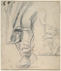 Mužské nohy v botách a plášť klesající (černá a červená křída na papíře) od Anthony van Dyck