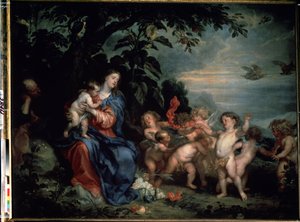 ""Odpočívej na útěku do Egypta aneb Panna s koroptvemi"" (Odpočinek na útěku do Egypta (Panna s koroptvemi)) Obraz sira Anthonise van Dycka (1599-1641) 1629-1630 Rozměr 215x285,5 cm Muzeum z r. poustevna, Petrohrad od Anthony van Dyck