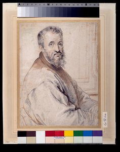 Michelangelo, pravděpodobně po Bugiardinim nebo Federicu Zuccarovi (červené a černé křídy přes pero a inkoust s mytím na papíře) od Anthony van Dyck