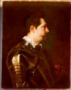 Portrét generála, dlouhý přes prsa, v damascénském brnění s bílým límcem a červenou šerpou od Anthony van Dyck