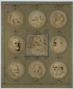 Sběrný list s devíti studiemi hlav v medailonech od Anthony van Dyck