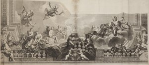 Návrh centrálního panelu stropu Velké galerie Palais Royal, vyrytý Nicolas Henri Tardieu (1674-1749) od Antoine (after) Coypel